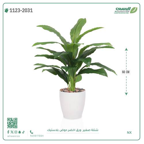 شتلة ورق أخضر اصطناعية ( ارتفاع 60 سم ) حوض بلاستيك