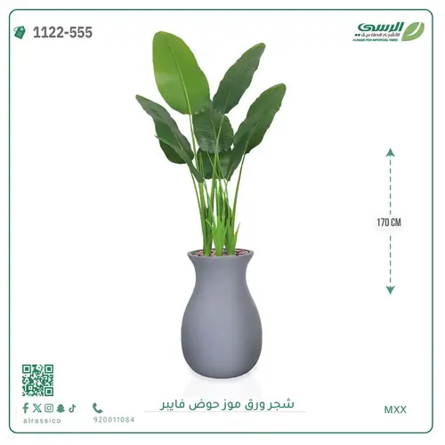 شجرة موز صناعية ( ارتفاع 170 سم ) حوض فيبر