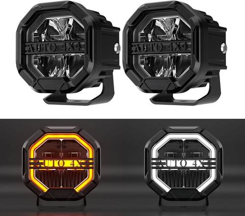 AJA LED PODS (PAIR)  طقم كشافات التميز من اجا 4 أنش سكن ابيض او برتقالي قوي جدا عدسة كومبو منتشرة