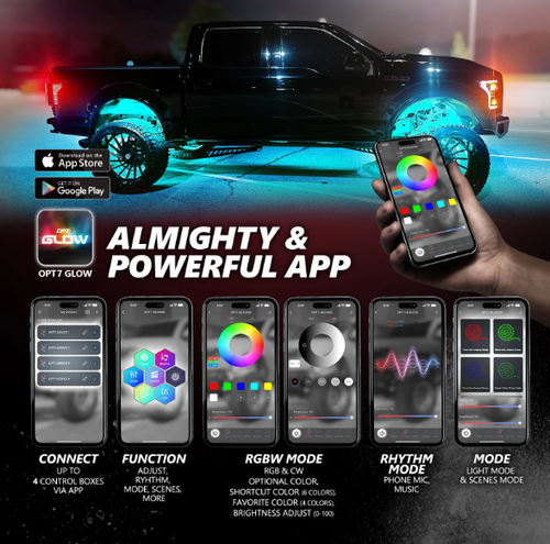 AJA ROCK LIGHT أنارات روك لايت معدد الألوان ومتعدد درجة القوة يعمل بطبيق خاص على الجوال او تثبتة بفاصل