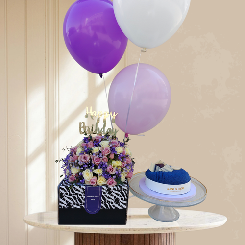 Ultimate Birthday Set - Aani & Dani Cake with Flower Box & Balloons