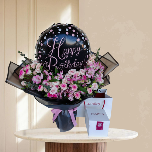 Royal Birthday Joy Set - Fresh Flowers with Candira Chocolate & Balloon
