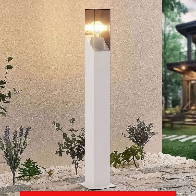 عمود انارة حدائق خارجي ابيض بتصميم مكعب سموكي بطول 90 سم