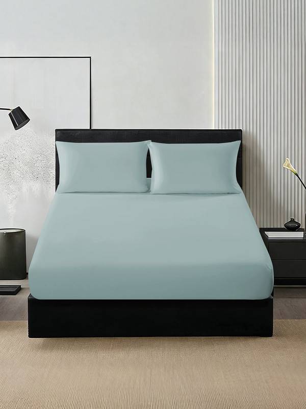 Fitted Sheet Set - Fits 120x200 Cm Twin Size 2 Pcs - 30 Cm Deep Pocket - اخضر زيتوني
