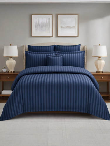  8-Piece Solid Stripe King Comforter Set 240x260 cm with Removable Filler