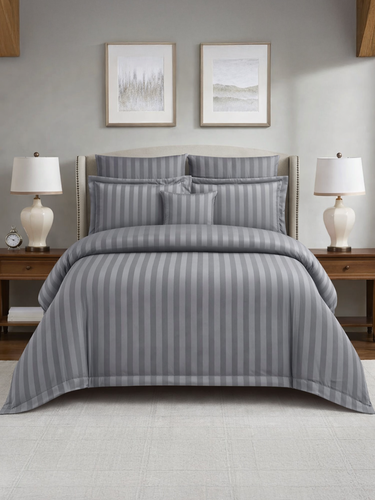  8-Piece Solid Stripe King Comforter Set 240x260 cm with Removable Filler