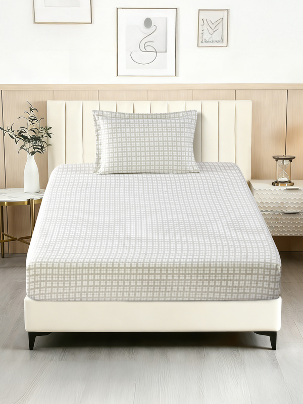 طقم شرشف مطاط مشجر قطعتين يناسب سرير 120×200 سم