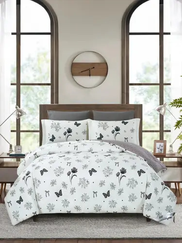 6Pcs King Comforter Set – Fits 200×200 cm Size Bed, Soft Reversible Printed, with Solid Flange Brushed Microfiber Comforter with 350 GSM Down Alternative Filling, Bedding Set.