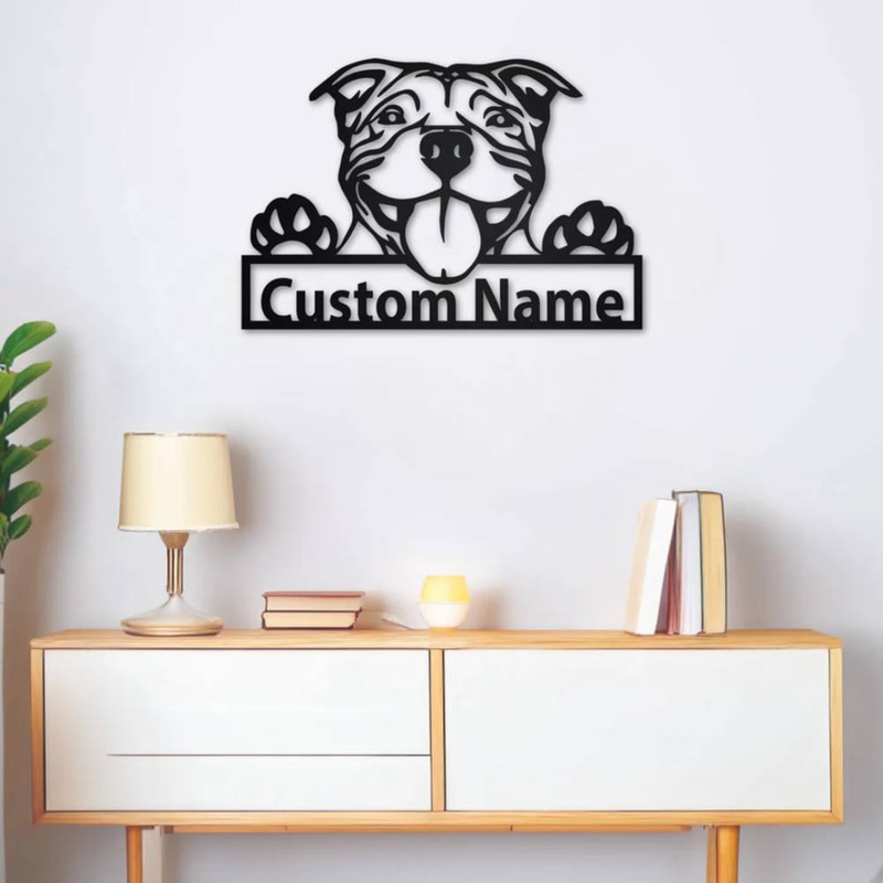 Metal Wall Decor – Pit Bull Dog Design with Your Custom Name