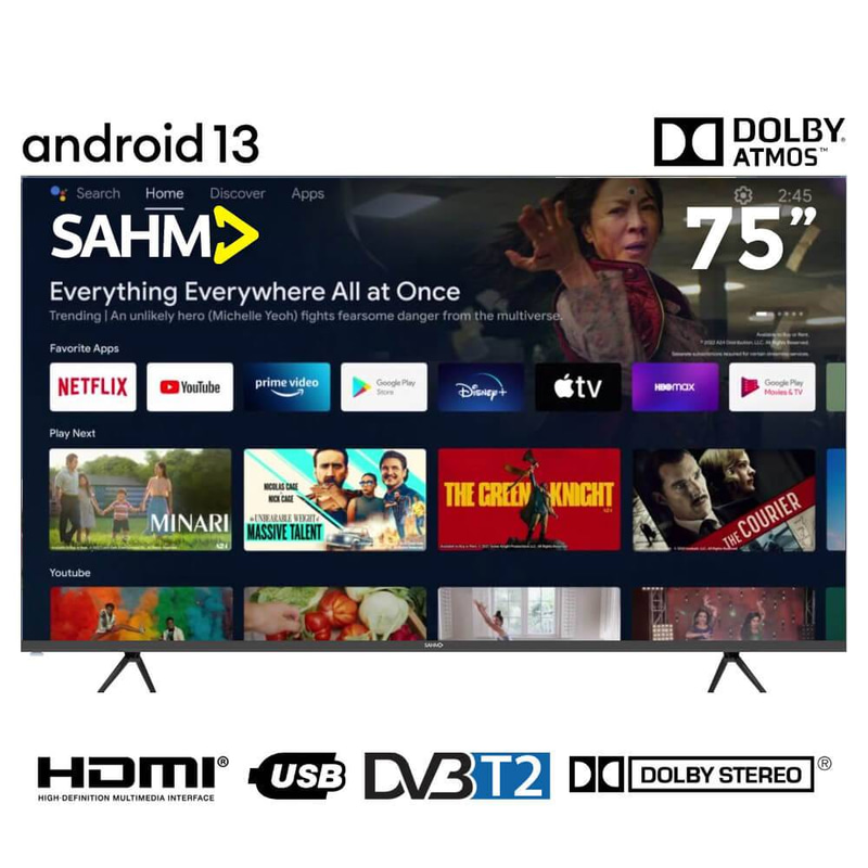 تلفزيون سهم ذكي 75 بوصة 4K UHD – أندرويد 13 – دولبي فيجن وأتموس | SHM-75LPS