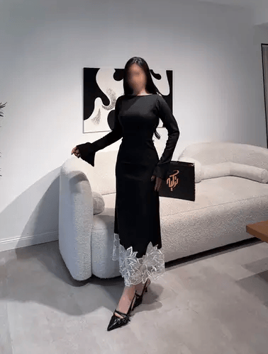 فستان اسود كريب 0337