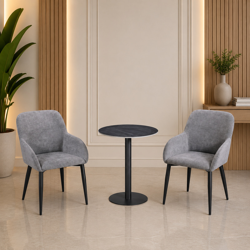 طقم كرسيين و طاولة 1+2 TS-03 GREY/BLACK