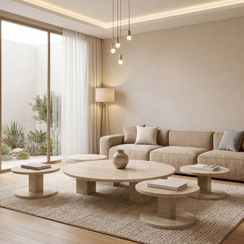 طقم طاولات خشب ارضي دائري ترافنتينو 4+1