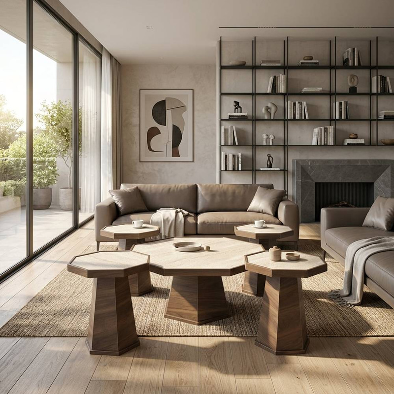 طقم طاولات قهوة مودرن بتصميم ثماني أنيق