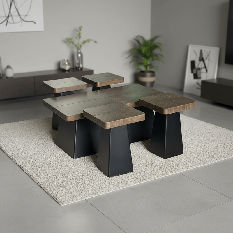 طقم طاولات عصري أنيق بتصميم هندسي فخم 1+4