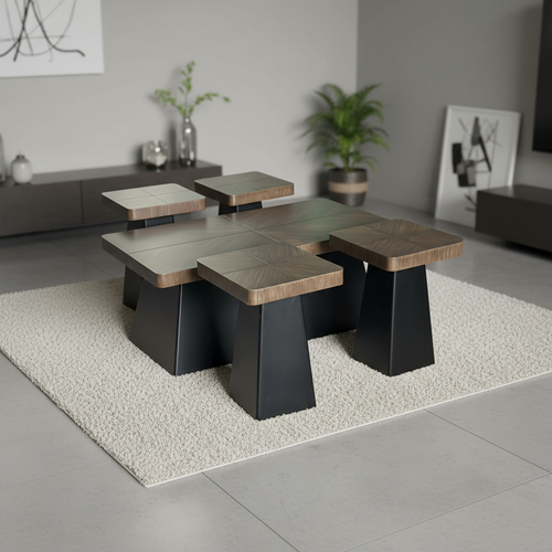 طقم طاولات عصري أنيق بتصميم هندسي فخم 1+4