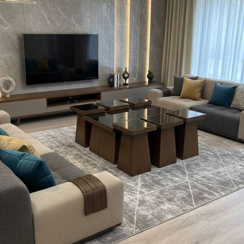 طقم طاولات بسطح زجاج  6+1 بتصميم عملي وعصري  بني
