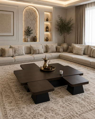 طقم طاولات ضيافه خشب  ارضي 4+1