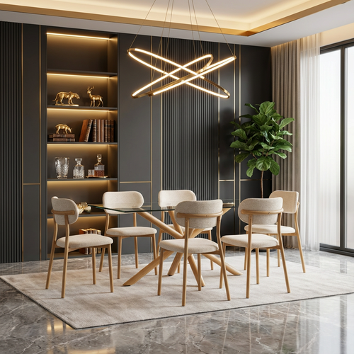 طقم طاولة طعام مستطيلة (6+1) بتصميم عصري