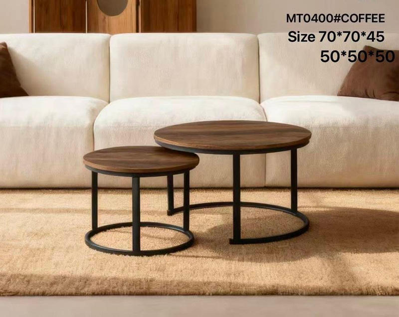 طقم طاولات خشب رئيسية بلون بني داكن 1+1