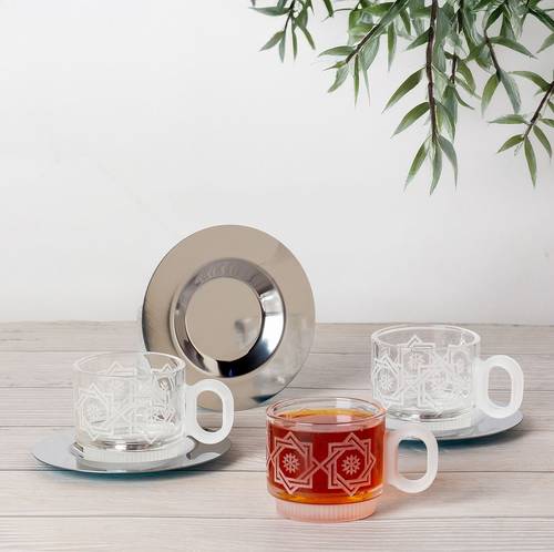 12-piece decorated transparent glass tea set