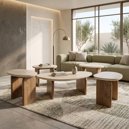 طقم طاولات خشبية صاله 4*1 بتصميم بيضاوي انيق