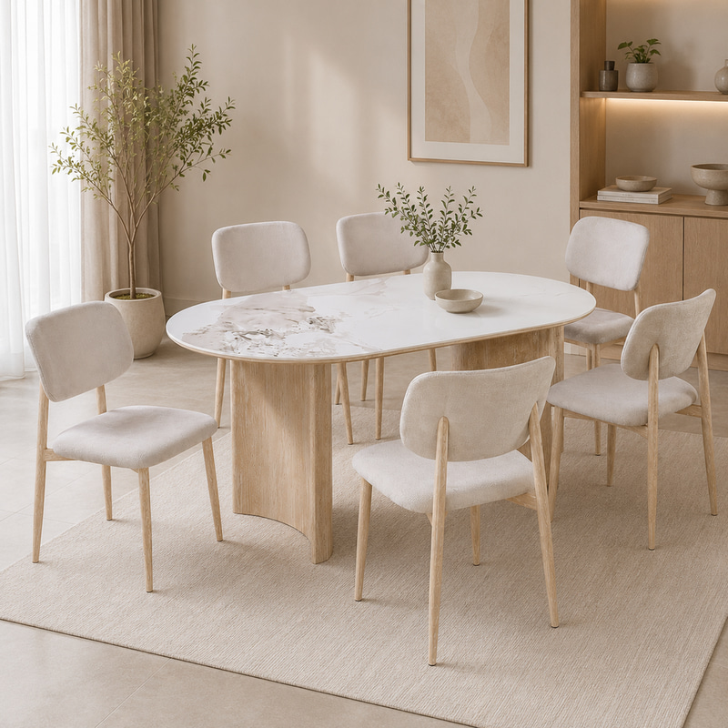 طاولة طعام سيراميك 6 كرسي M-031 WHITE/YELLOW