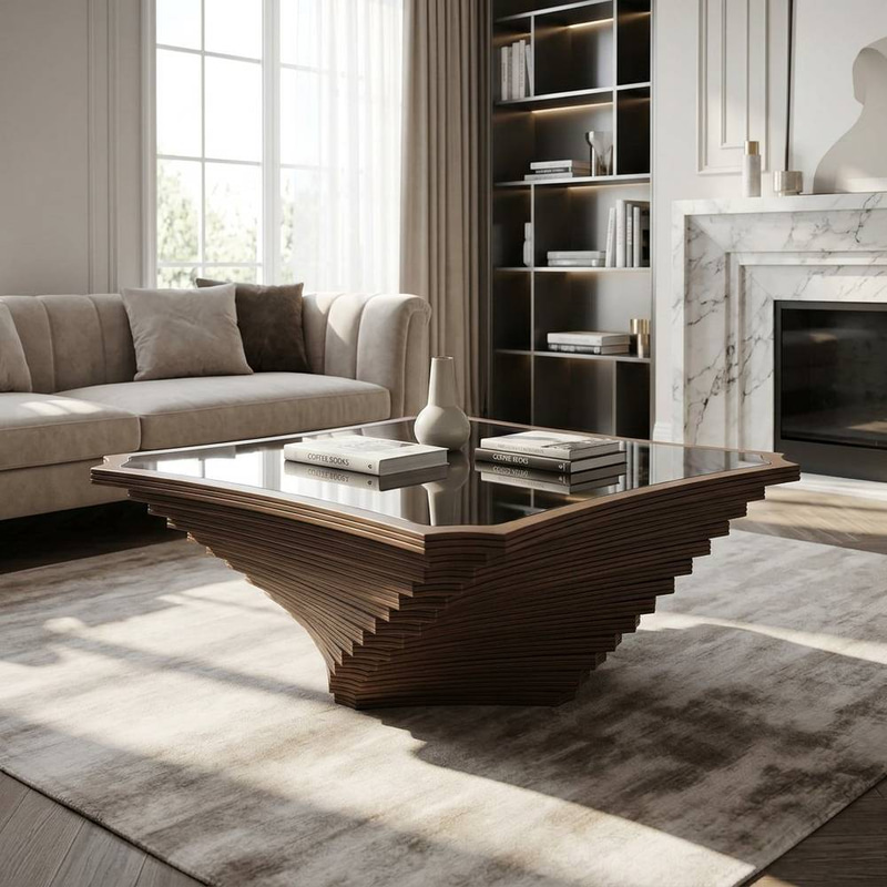 Maestro Sculptural Walnut Wood Coffee Table