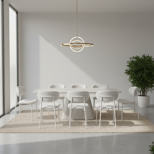 طقم طاولة طعام رخام مع خشب (DT-6103-190/1+8) بتصميم عصري فخم