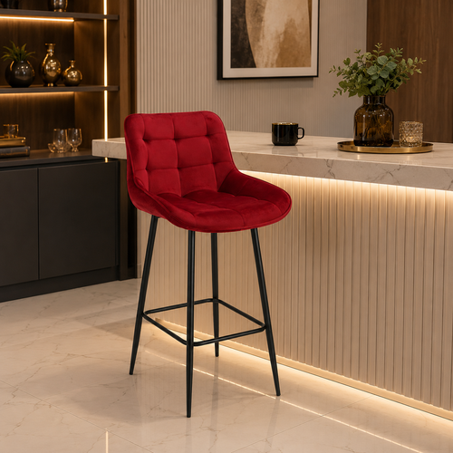 كرسي بار مخمل 8114 DARK RED