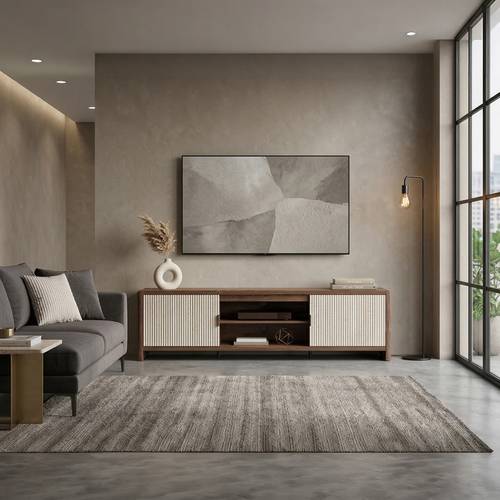 طاولة تلفزيون مودرن بتصميم خشبي دافئ