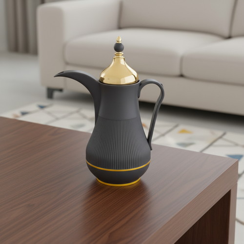 دلة قهوة فاخرة بتصميم أنيق بلمسات ذهبية 1 لتر 