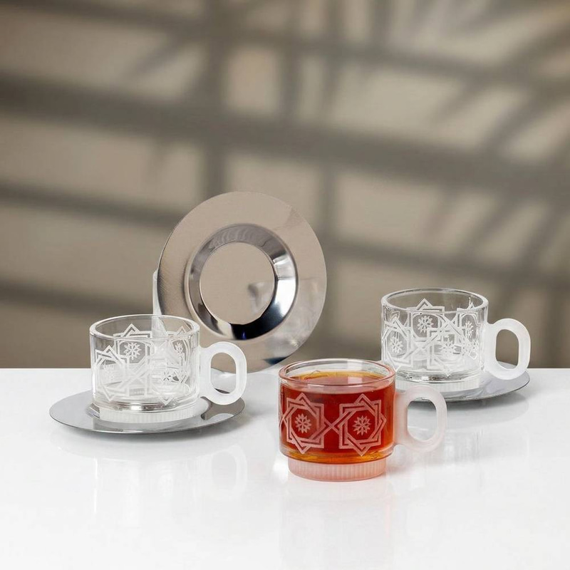 12-piece decorated transparent glass tea set