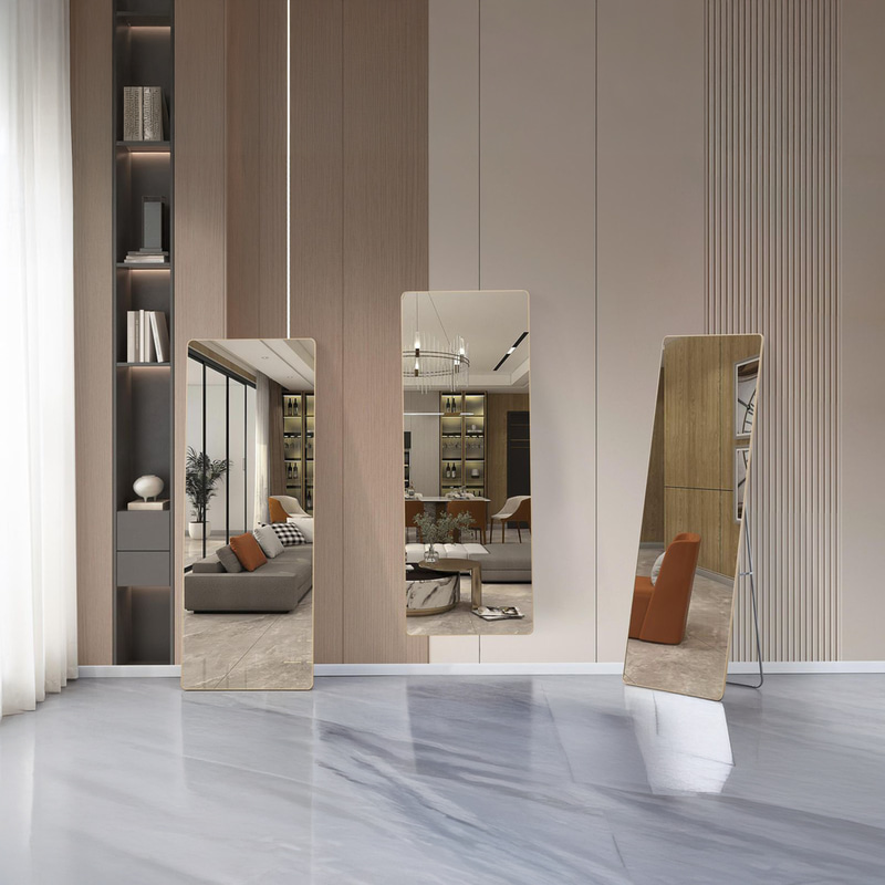 مرآة أرضية مستطيلة بتصميم عصري وإطار أنيق