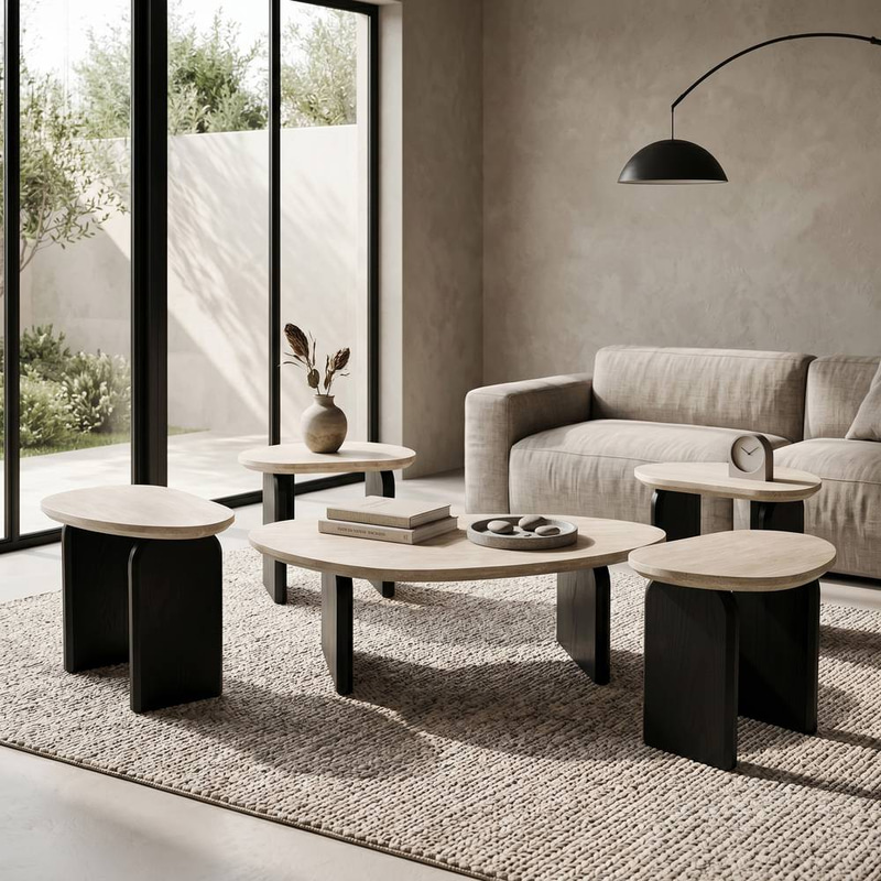 طقم طاولات خشبية صاله 4*1 بتصميم بيضاوي انيق