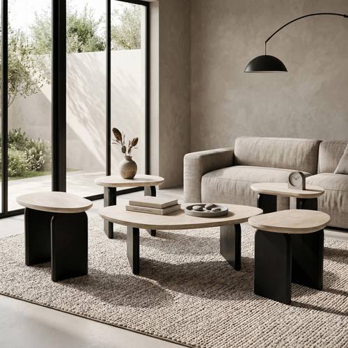 طقم طاولات خشبية صاله 4*1 بتصميم بيضاوي انيق