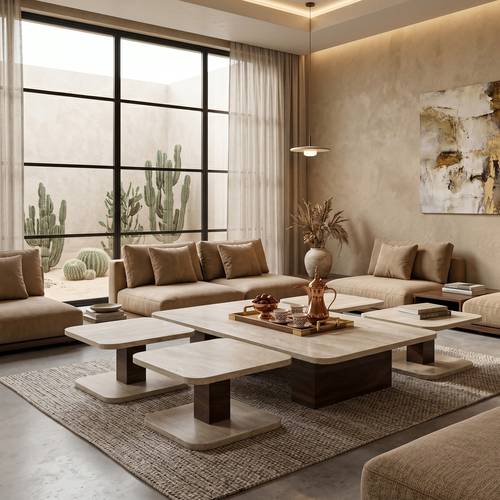 طقم طاولات ارضيه ترافنتينو بقاعده بني غامق 4+1