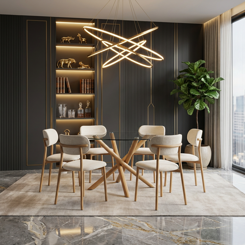 طقم طاولة طعام دائري (6+1) بتصميم عصري
