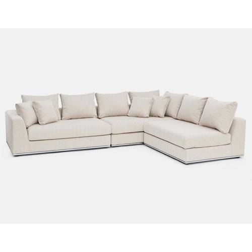 كنبة زاوية خشب سويدي و كتان - بيج - Swedish Wood and Linen Sectional Sofa - Beige
