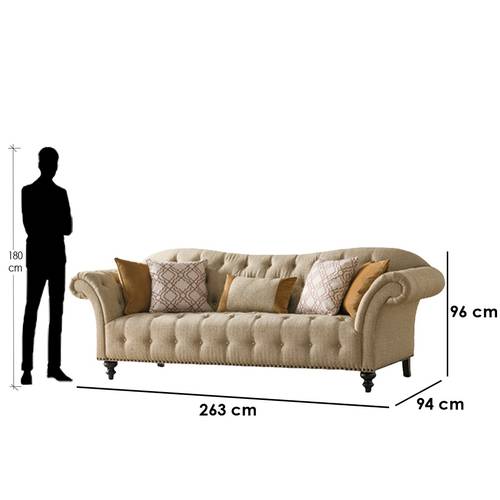 كنبة ثلاث مقاعد بوليستر - بني - Polyester Three-Seater Sofa - Brown

