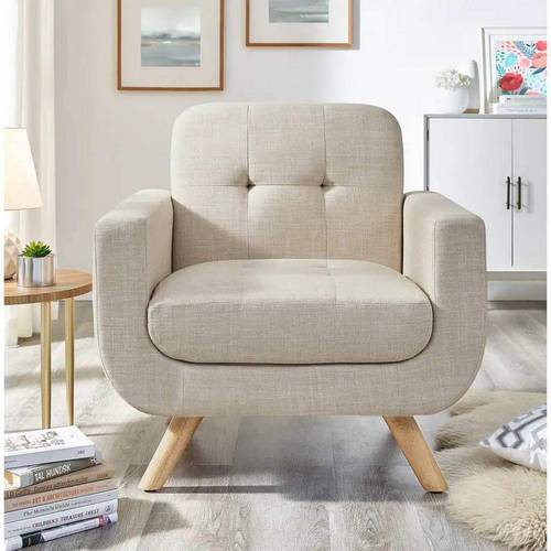 Linen and Swedish wood side chair - beige