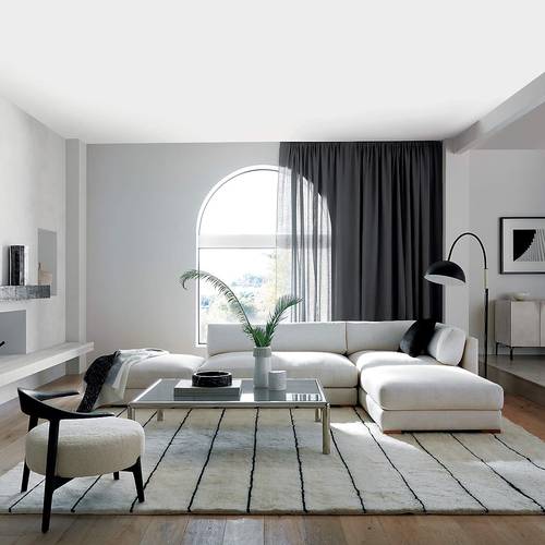 كنب ركني زاوية على شكل U ابيض 4 قطع كتان - White Linen U-Shaped Sectional Sofa 4 Pieces
