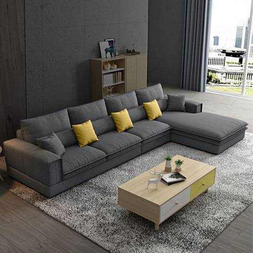 كنبة زاوية سويدي و شامواه - رمادي, Swedish and Chamois Corner Sofa - Grey