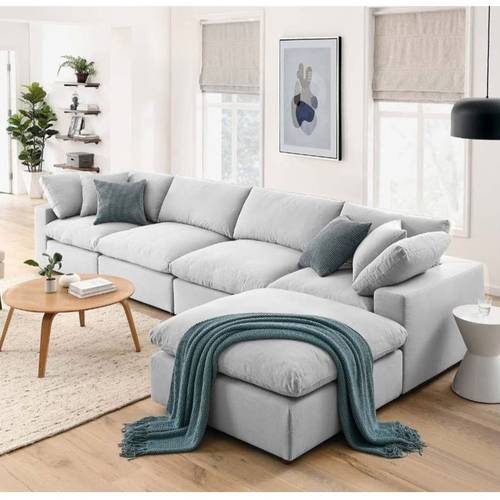 كنبة زاوية خشب سويدي و مخمل - رمادي - Swedish Wood and Velvet Corner Sofa - Grey