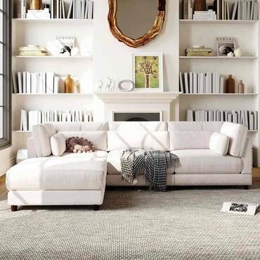 كنبة زاوية حرف - L- أبيض - L-Shaped White Corner Sofa
