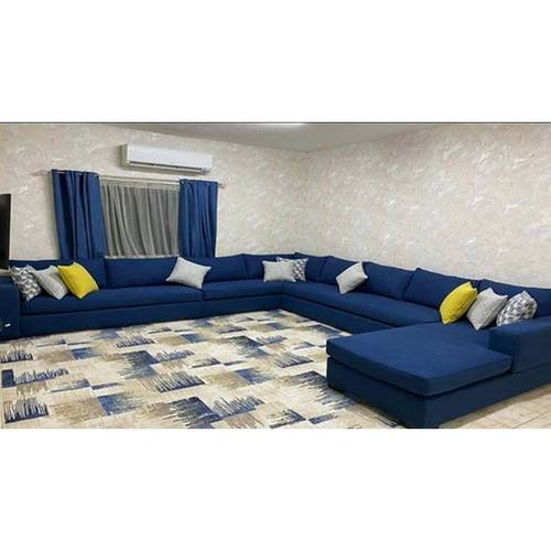 كنبة دائرية مخمل وخشب سويدي - أزرق - Round Velvet and Swedish Wood Sofa - Blue