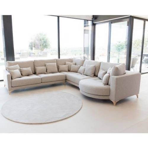 كنبة زاوية خشب سويدي و كتان - بيج - Swedish Wood and Linen Corner Sofa - Beige

