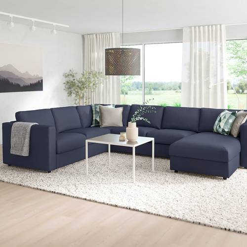 كنبة دائرية خشب سويدي وكتان - أزرق, Swedish wood and linen round sofa - blue