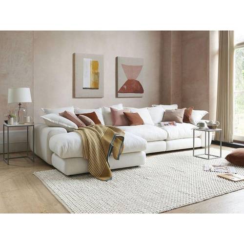 كنبة زاوية خشب سويدي و كتان - أبيض - Swedish Wood and Linen Corner Sofa - White
