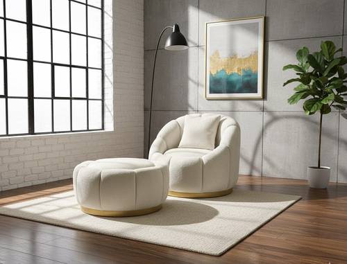 Round recliner chair with ottoman - Off-white